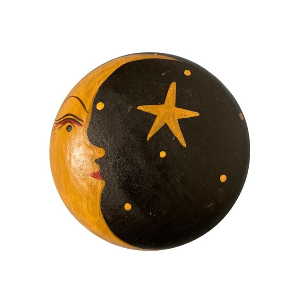 Celestial Moon And Stars Hand Painted Round Wood Trinket Box - Picture 1 of 8